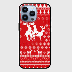 Чехол для iPhone 13 Pro Свитер с оленями красный