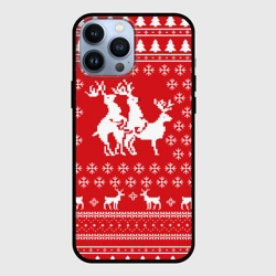 Чехол для iPhone 13 Pro Max Свитер с оленями красный