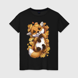 Осенний лисёнок – Женская футболка хлопок с принтом купить со скидкой в -20%