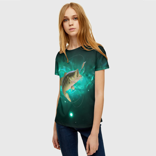 Женская футболка 3D с принтом Рыбалка на карпа, фото на моделе #1