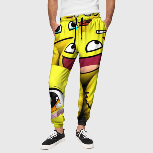 Мужские брюки 3D Желтые смайлики, цвет 3D печать - фото 4