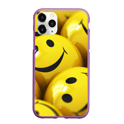 Чехол для iPhone 11 Pro Max матовый Yellow smile, цвет фиолетовый