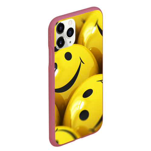 Чехол для iPhone 11 Pro Max матовый Yellow smile, цвет малиновый - фото 3