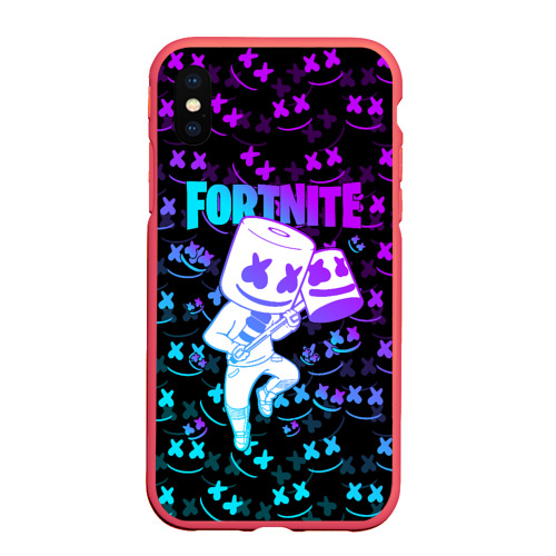 Чехол для iPhone XS Max матовый Fortnite Marshmello neon Фортнайт, цвет красный