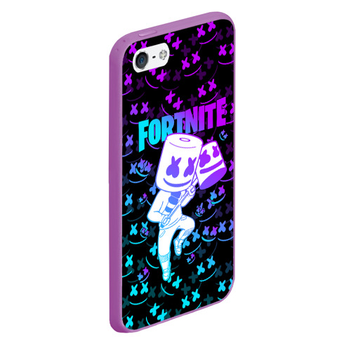 Чехол для iPhone 5/5S матовый Fortnite Marshmello neon Фортнайт, цвет фиолетовый - фото 3