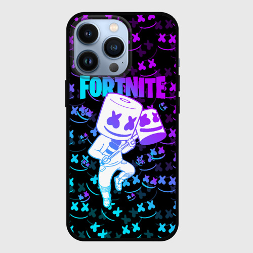 Чехол для iPhone 13 Pro Fortnite Marshmello neon Фортнайт, цвет черный