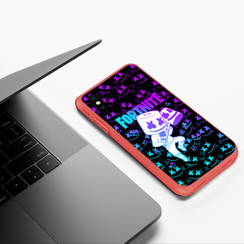 Чехол для iPhone XS Max матовый Fortnite Marshmello neon Фортнайт, цвет красный - фото 5