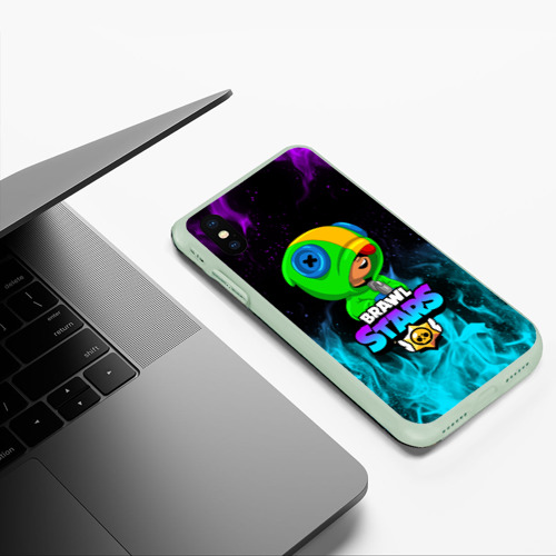 Чехол для iPhone XS Max матовый Brawl Stars Leon Леон, цвет салатовый - фото 5