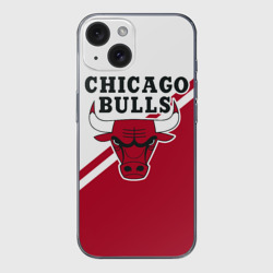 Чехол для iPhone 15 силиконовый с защитой камеры Chicago Bulls Red-White