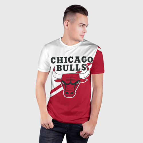 Мужская футболка 3D Slim с принтом Chicago Bulls Red-White, фото на моделе #1