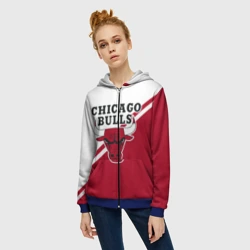 Женская толстовка 3D на молнии Chicago Bulls Red-White - фото 2