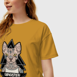 Женская футболка хлопок Oversize Кот сфинкс гангстер - фото 2