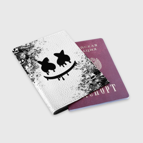 Обложка для паспорта матовая кожа Marshmello, цвет черный - фото 3