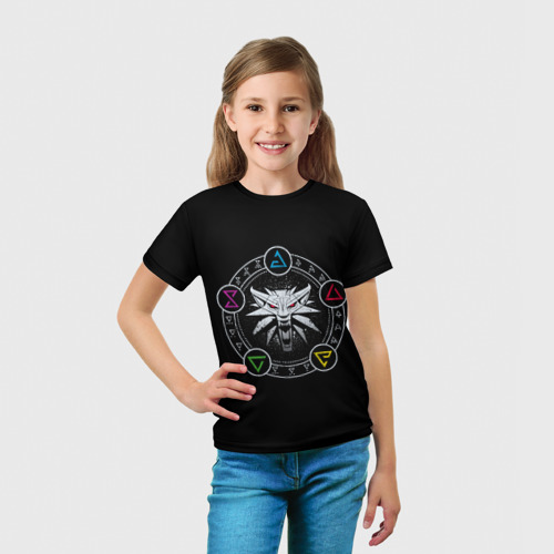Детская футболка 3D с принтом Ведьмачьи Знаки, вид сбоку #3