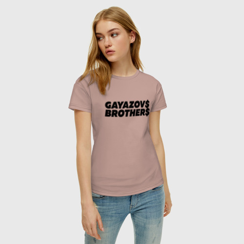Женская футболка хлопок с принтом GAYAZOV$ BROTHER$, фото на моделе #1