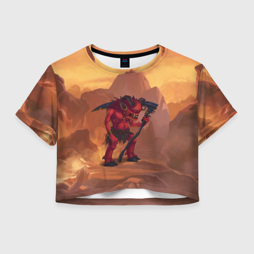 Женская футболка Crop-top 3D Сэр Троглодит - Демон, текст, цвет 3D печать