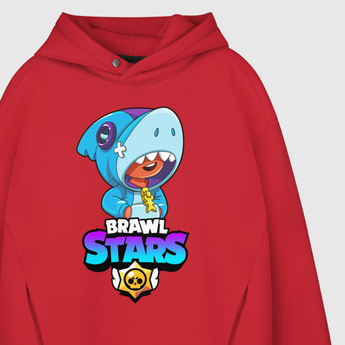 Мужское худи Oversize хлопок Brawl Stars Leon shark, цвет красный - фото 4