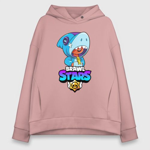 Женское худи Oversize хлопок Brawl Stars Leon shark, цвет пыльно-розовый