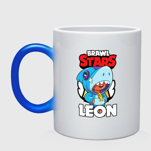 Кружка хамелеон BRAWL STARS LEON SHARK, цвет белый + синий