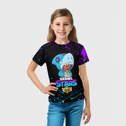 Детская футболка 3D Brawl Stars Leon shark Леон акула, цвет 3D печать - фото 5