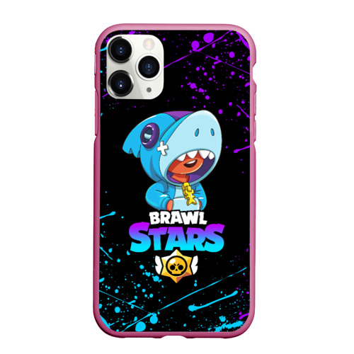 Чехол для iPhone 11 Pro матовый Brawl Stars Leon shark Леон акула, цвет малиновый