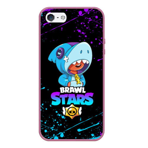 Чехол для iPhone 5/5S матовый Brawl Stars Leon shark Леон акула, цвет розовый