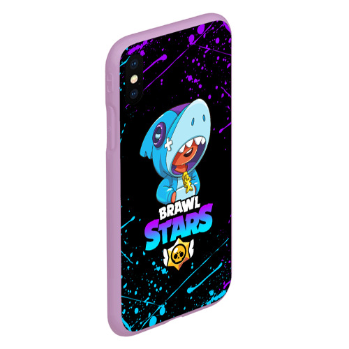 Чехол для iPhone XS Max матовый Brawl Stars Leon shark Леон акула, цвет сиреневый - фото 3