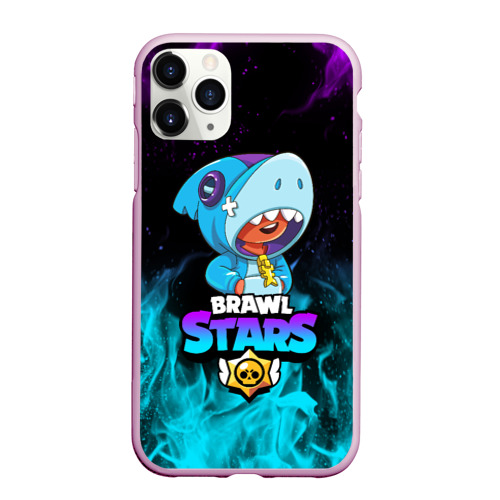 Чехол для iPhone 11 Pro Max матовый Brawl Stars Leon shark Леон акула, цвет розовый