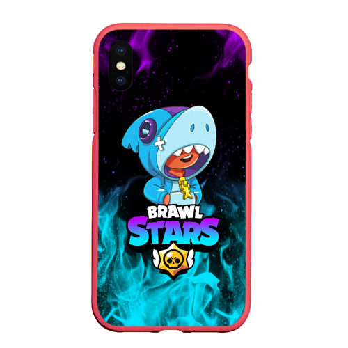 Чехол для iPhone XS Max матовый Brawl Stars Leon shark Леон акула, цвет красный