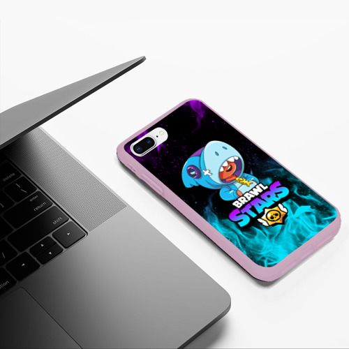 Чехол для iPhone 7Plus/8 Plus матовый Brawl Stars Leon shark Леон акула, цвет розовый - фото 5