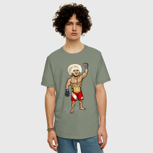 Мужская футболка хлопок Oversize с принтом Хабиб    Нурмагомедов, фото на моделе #1