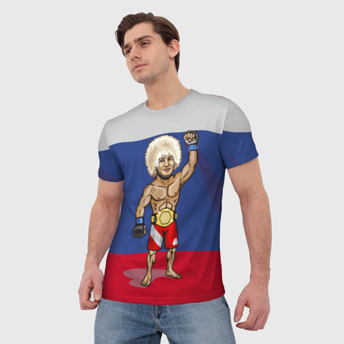 Мужская футболка 3D с принтом Хабиб   Нурмагомедов, фото на моделе #1