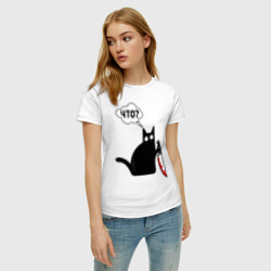Женская футболка хлопок Кот с ножом - фото 2