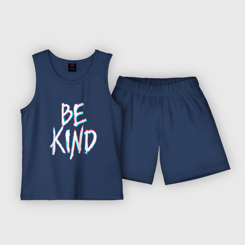 Детская пижама с шортами хлопок Be kind glitch, цвет темно-синий