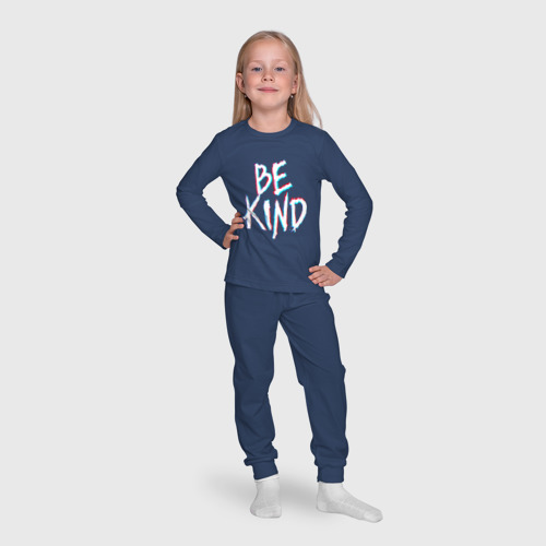 Детская пижама с лонгсливом хлопок Be kind glitch, цвет темно-синий - фото 7
