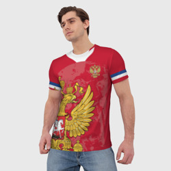 Футболка с принтом Сборная России 2020 Exlusive для мужчины, вид на модели спереди №2. Цвет основы: белый