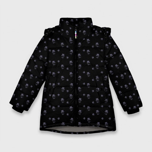 Зимняя куртка для девочек 3D Сэр Троглодит - Паттерн, черны, цвет светло-серый