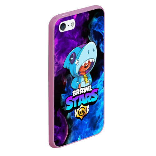 Чехол для iPhone 5/5S матовый Brawl Stars Leon shark Леон, цвет розовый - фото 3