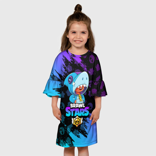 Детское платье 3D с принтом Brawl Stars Leon shark Леон акула, вид сбоку #3