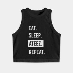 Женская укороченная майка-топ хлопок Есть. спать. ateez. повторить