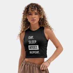 Женская укороченная майка-топ хлопок Есть. спать. ateez. повторить - фото 2