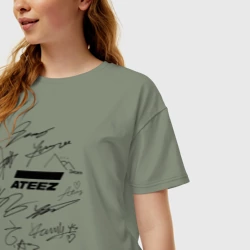 Женская футболка хлопок Oversize Ateez автографы - фото 2