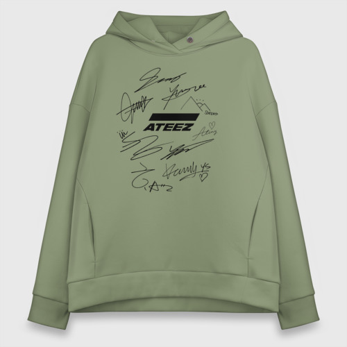 Женское худи Oversize хлопок Ateez автографы, цвет авокадо