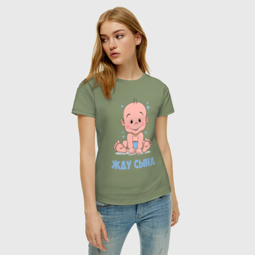 Женская футболка хлопок Жду сына, цвет авокадо - фото 3