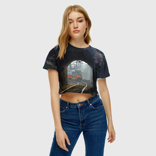Женская футболка Crop-top 3D Трамвай