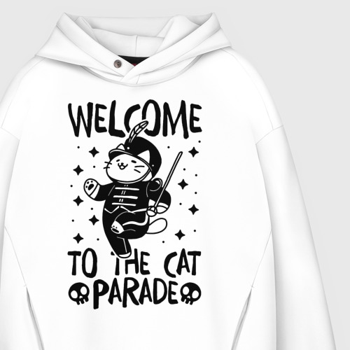 Мужское худи Oversize хлопок Welcome to the cat parade, цвет белый - фото 4