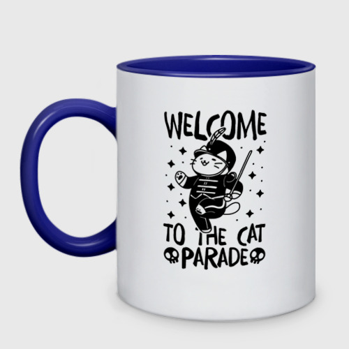 Кружка двухцветная Welcome to the cat parade, цвет белый + синий
