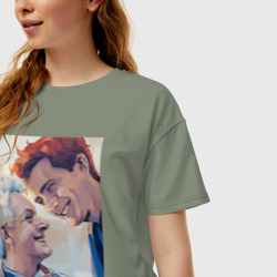 Женская футболка хлопок Oversize Азирафель и Кроули - фото 2