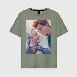 Женская футболка хлопок Oversize Азирафель и Кроули
