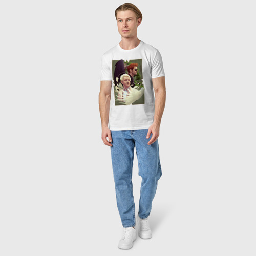 Мужская футболка хлопок Азирафель и Кроули, цвет белый - фото 5
